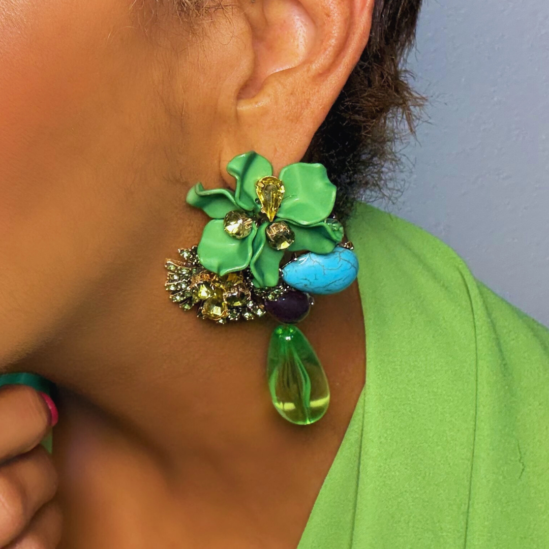 PETAL PUSHER FLORAL DANGLING EARRINGS