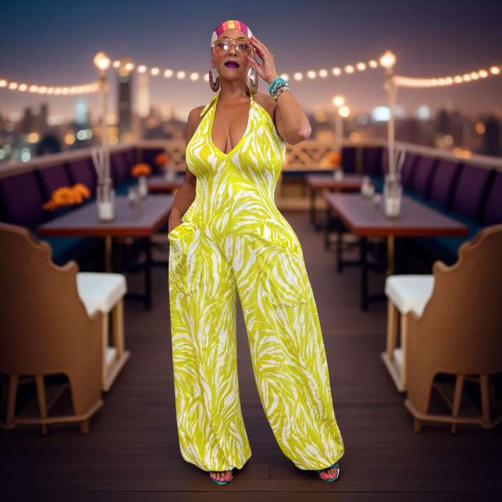 ECHO LIME GREEN PRINT JUMPSUIT