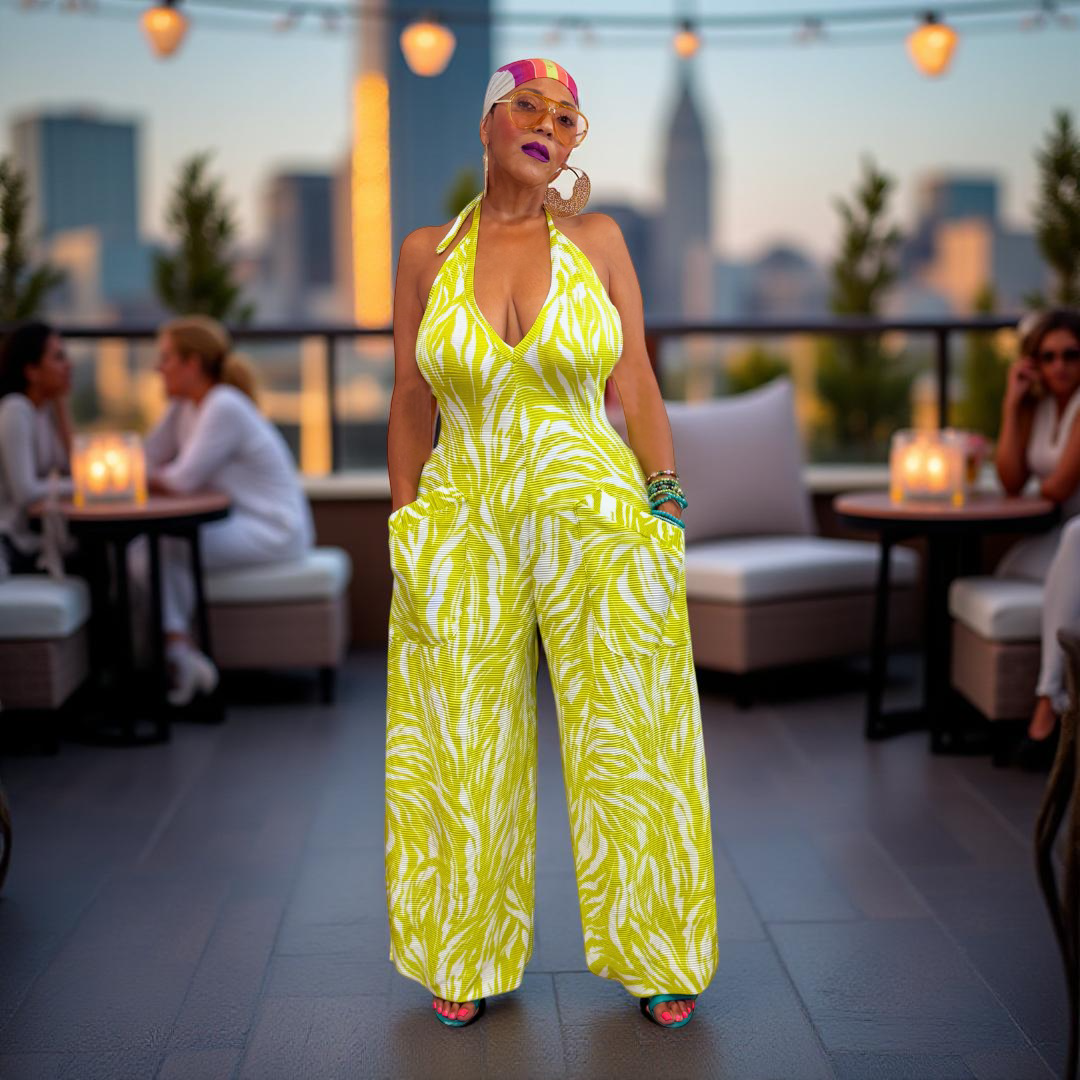 ECHO LIME GREEN PRINT JUMPSUIT