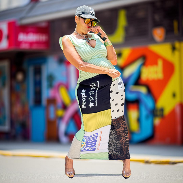 HAZEL MULTI-COLORED PATCHWORK DRESS